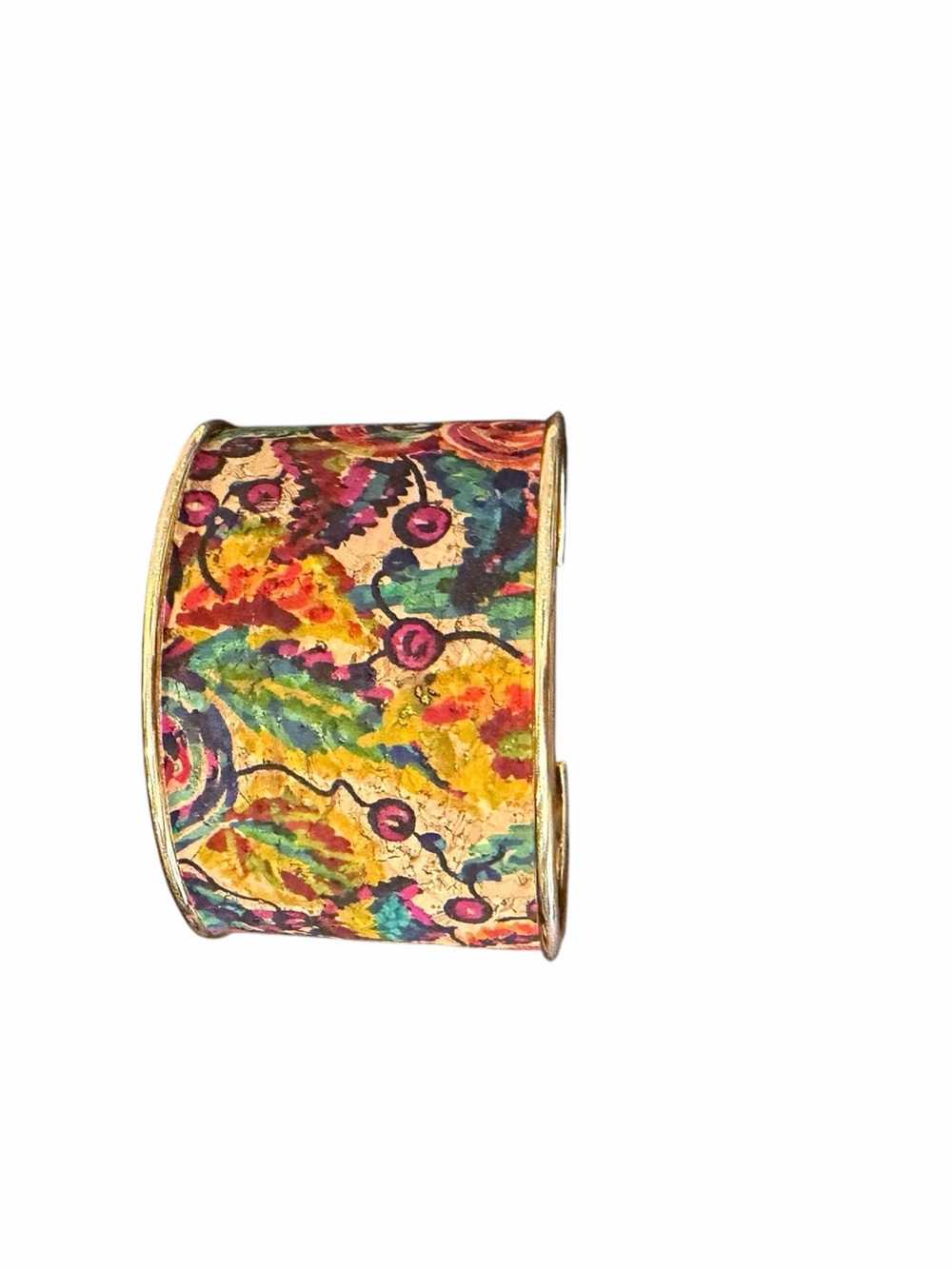 Floral & Tropical Patterned Gold-Tone Cuff Bracelet - Pink/Orange - Picture 5 of 10